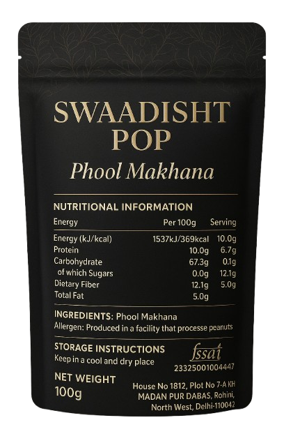 Swadisht Pop Phool Makhana, 100g, Fit for Fasting | Foxnuts Lotus Puffs | Rich in Calcium, Maintains Weight, Healthy Snacks